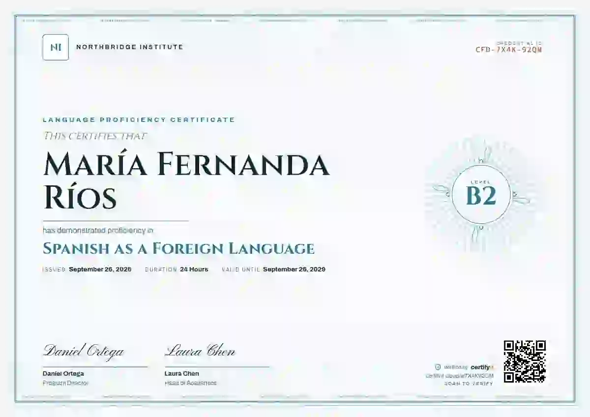 Guilloche Teal language proficiency certificate template
