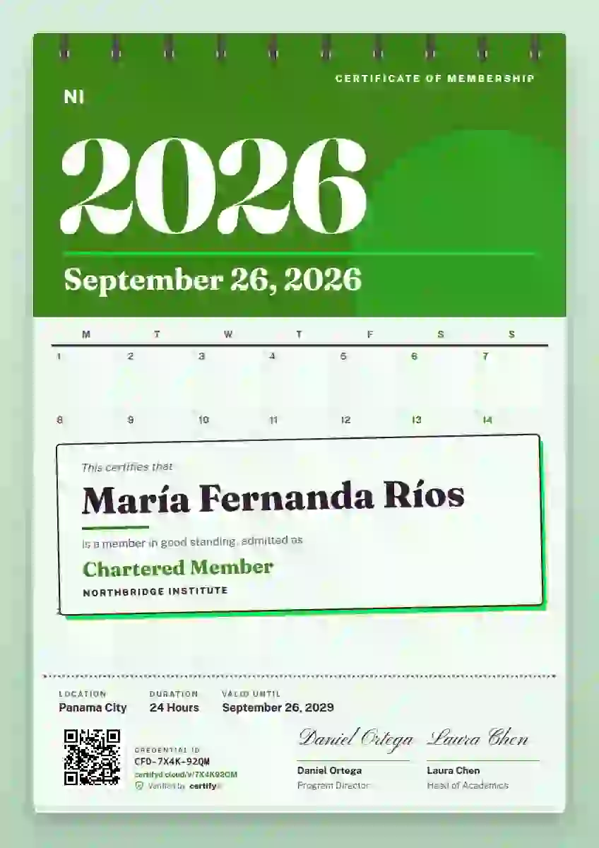 Wall Calendar Fern membership certificate template