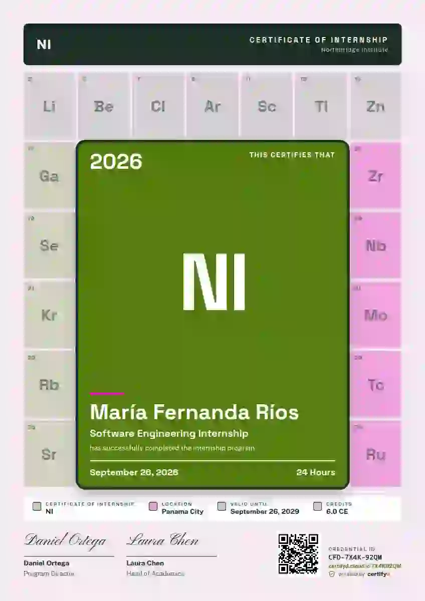 Periodic Tile Lime internship certificate template
