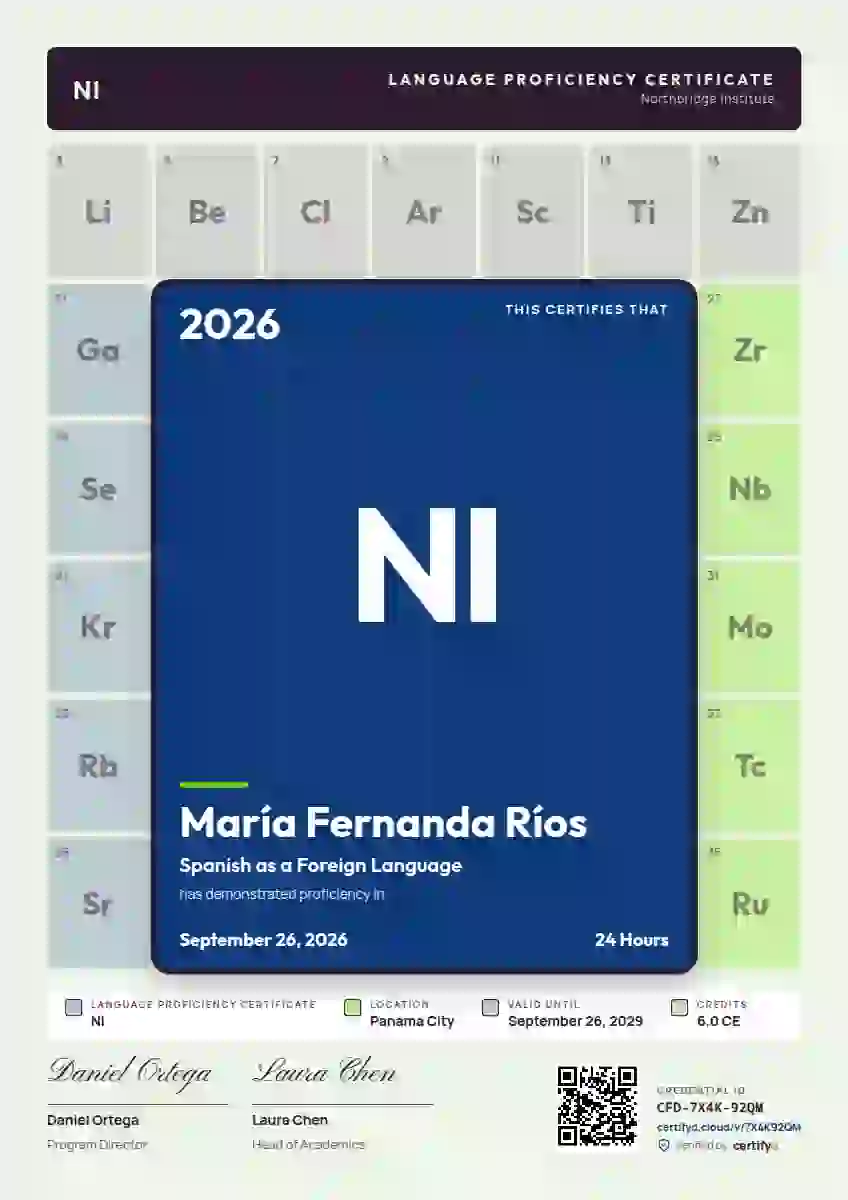 Periodic Tile Azure language proficiency certificate template