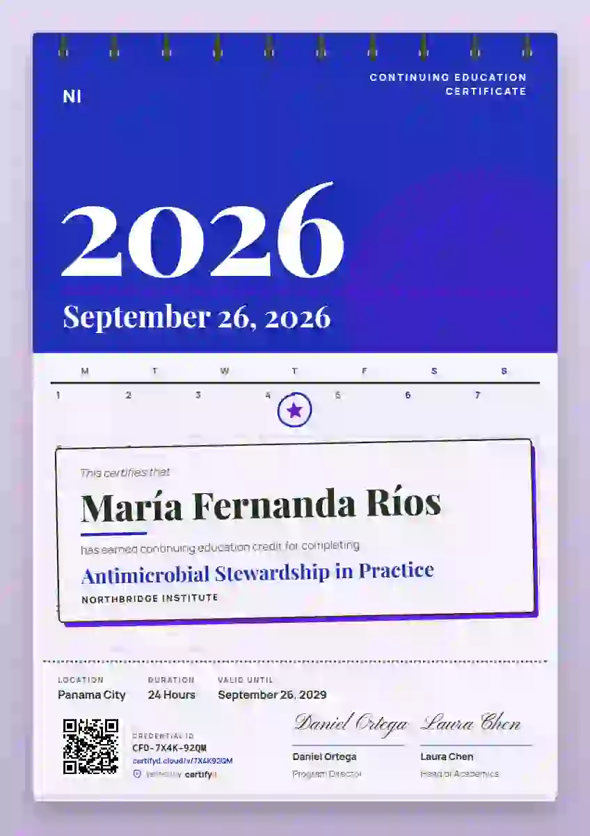 Plantilla de certificado Wall Calendar Ultramarine de educación continua