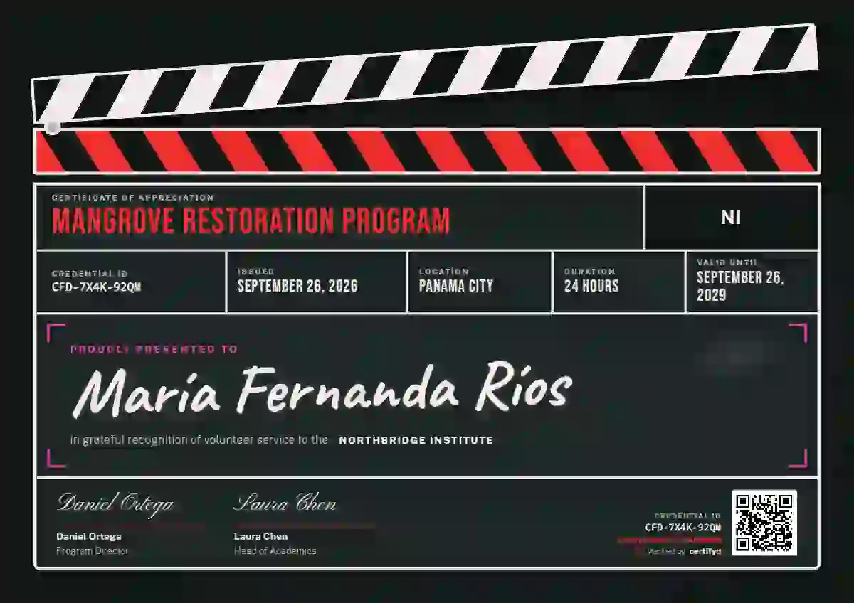 Clapperboard Scarlet volunteer appreciation certificate template