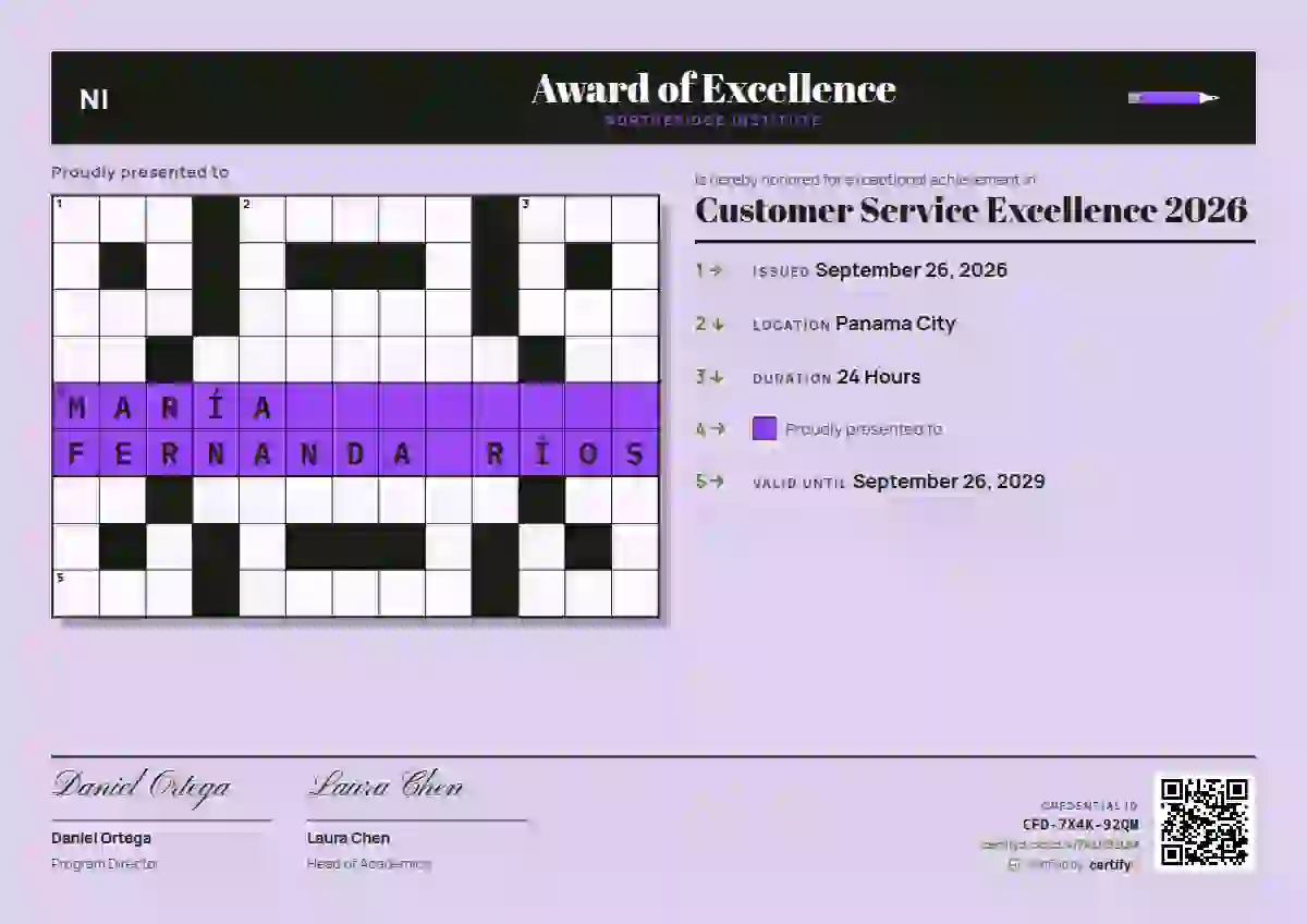 Crossword Lime awards and achievement certificate template