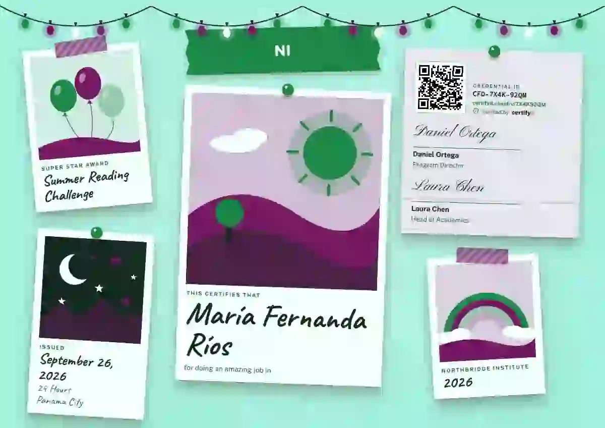 Plantilla de certificado Polaroid Wall Jade de escuela y niños