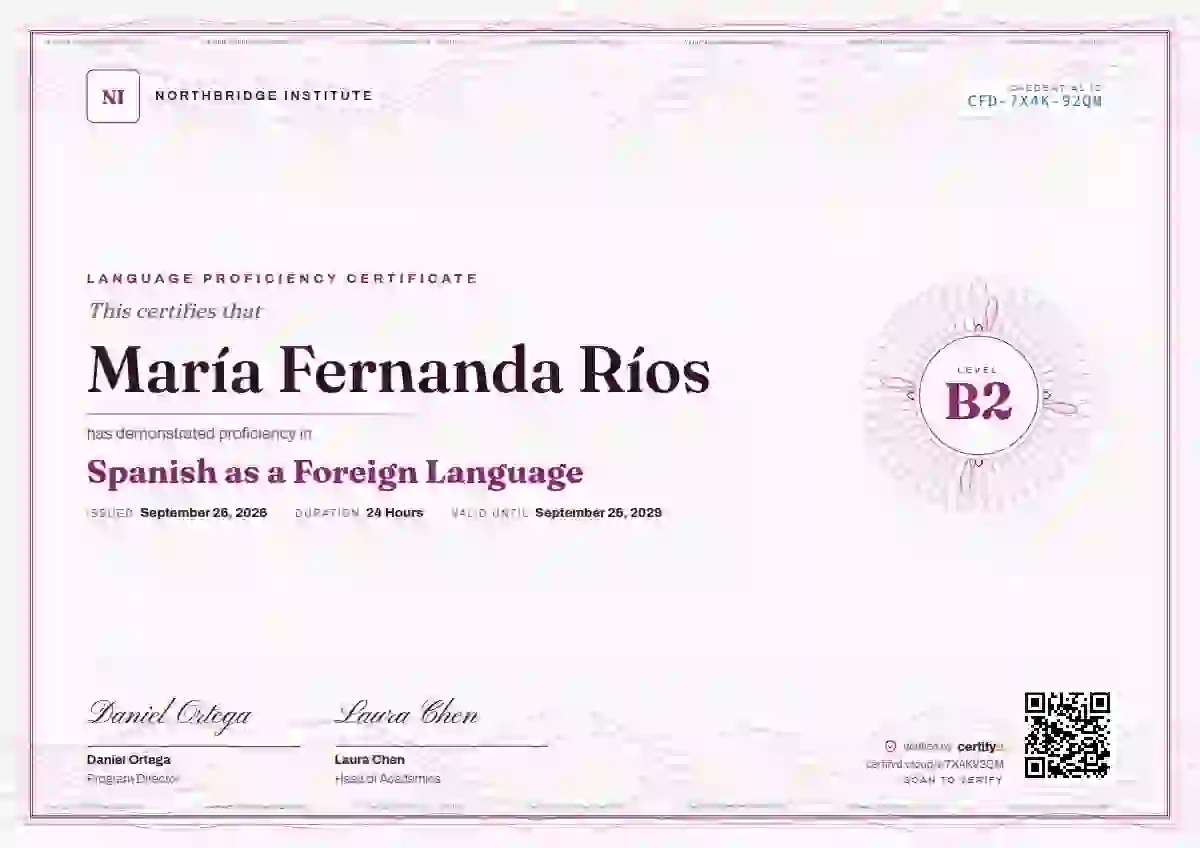 Guilloche Magenta language proficiency certificate template