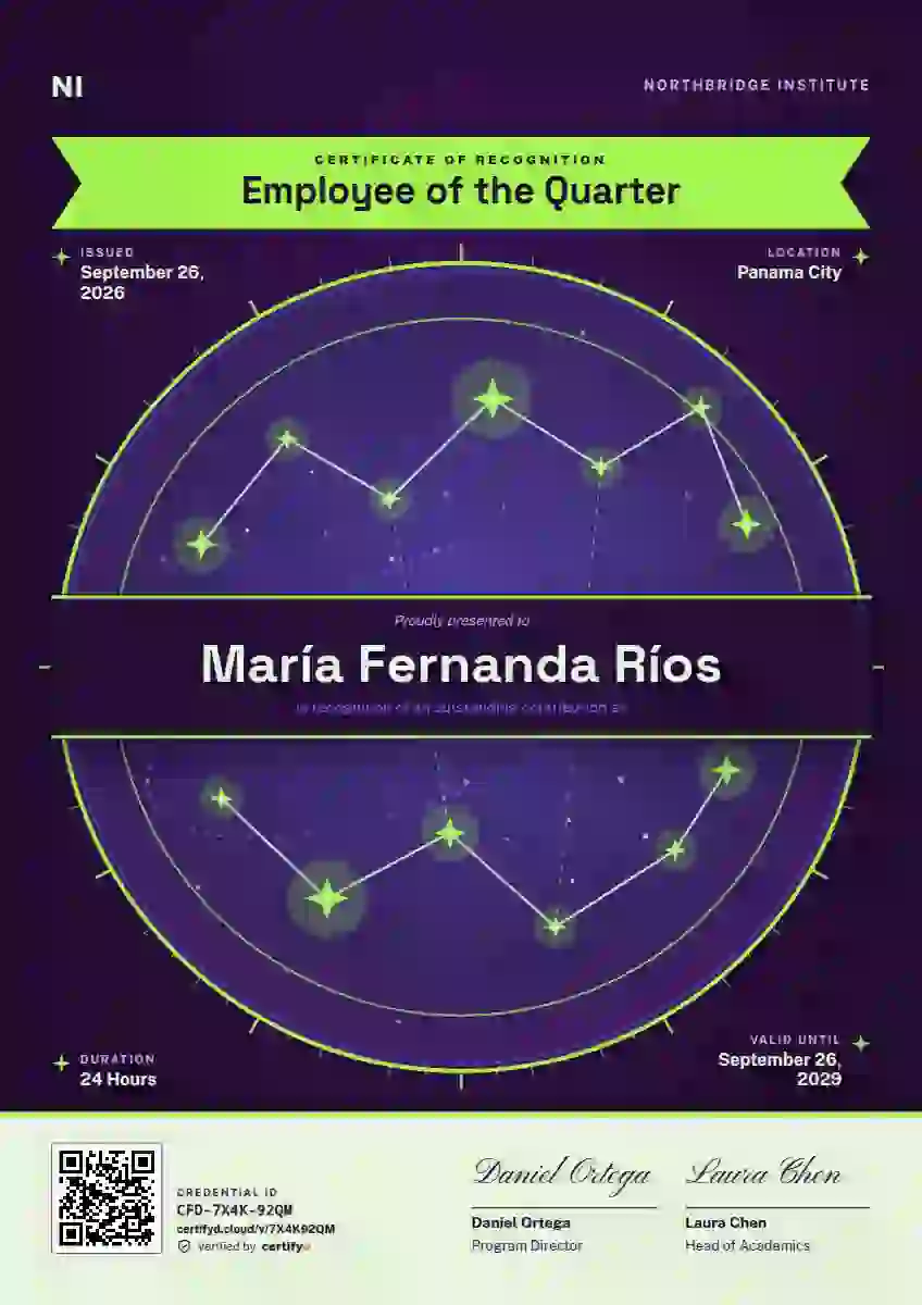 Constellation Chart Fern employee recognition certificate template