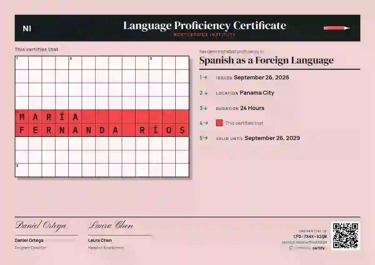 Crossword Seafoam language proficiency certificate template