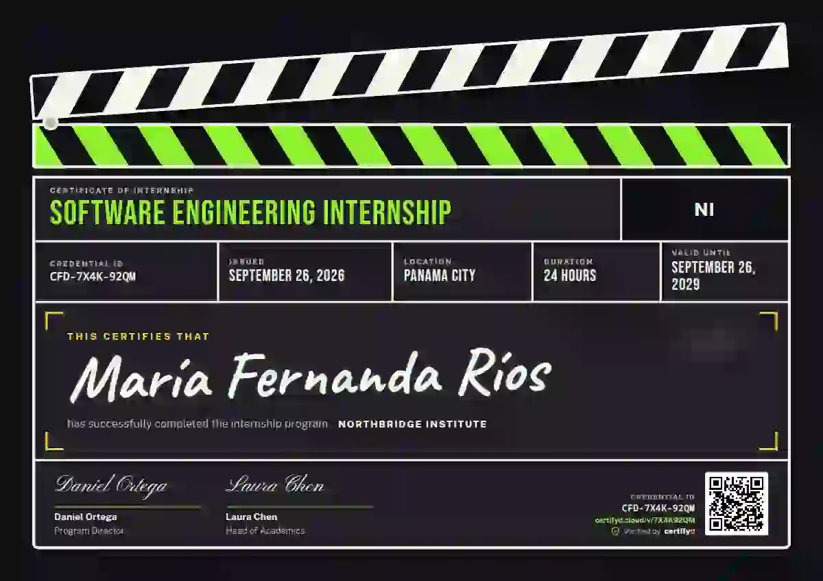 Clapperboard Fern internship certificate template