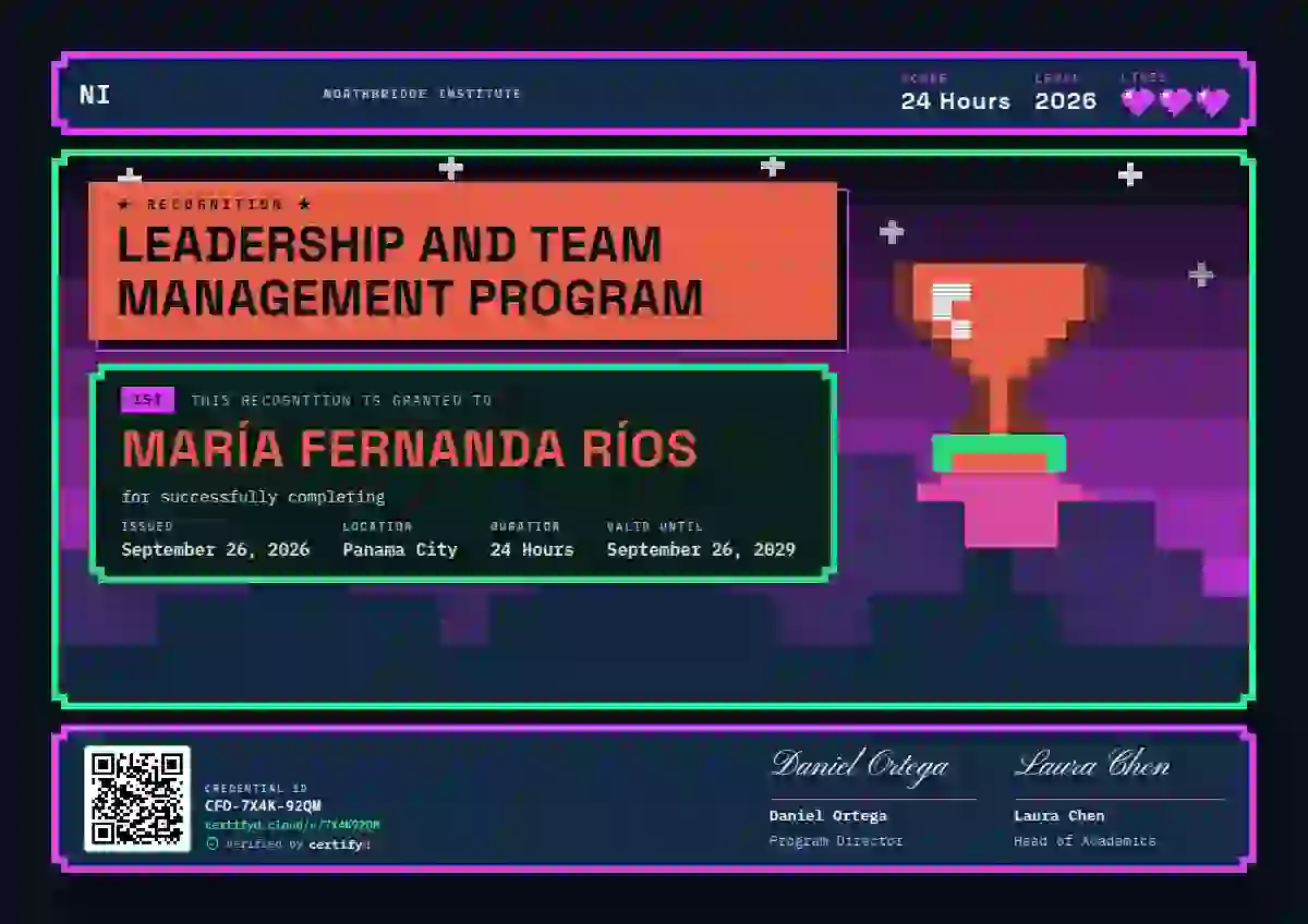 Pixel Arcade Vermilion latin america certificate template