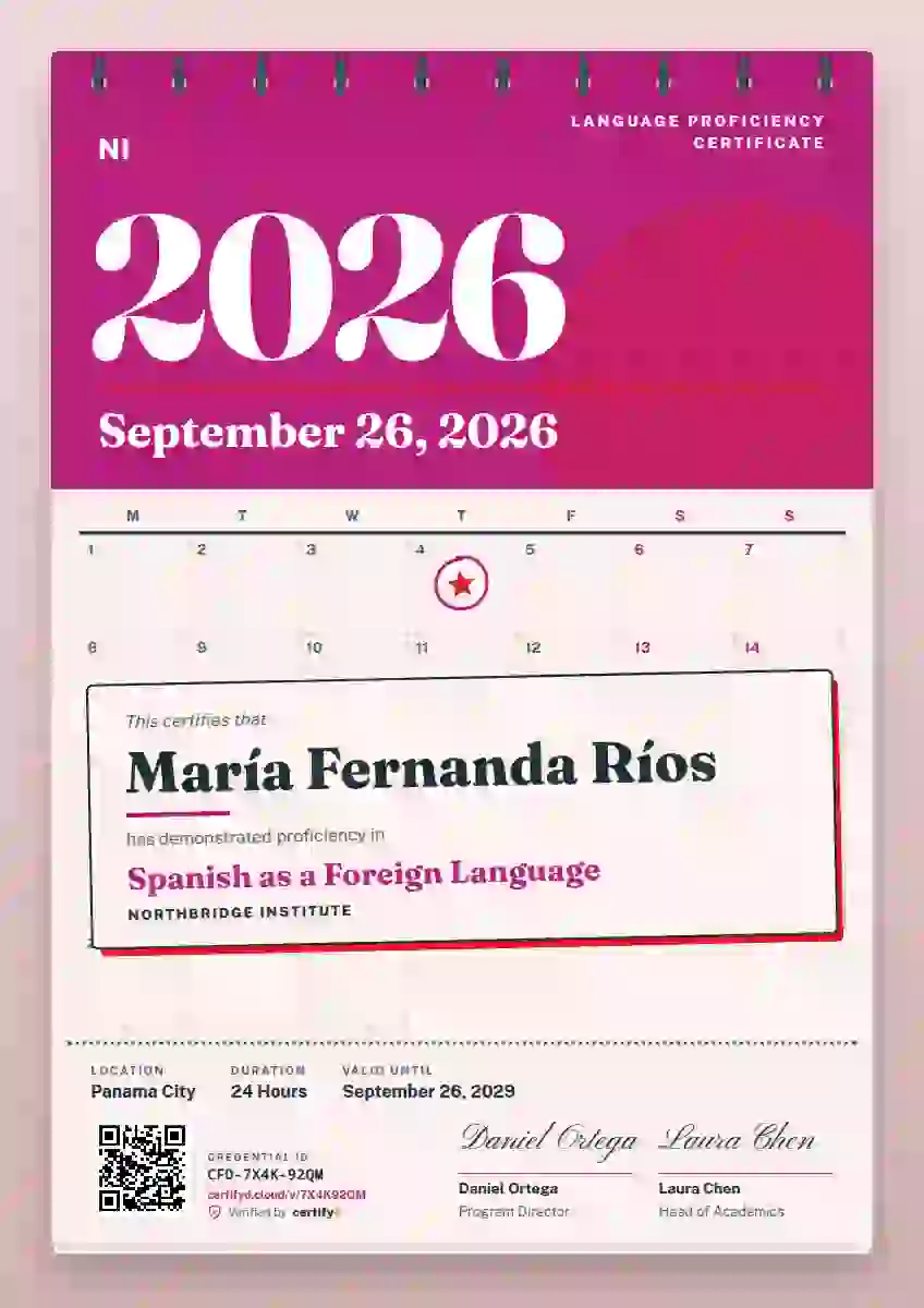 Wall Calendar Raspberry language proficiency certificate template