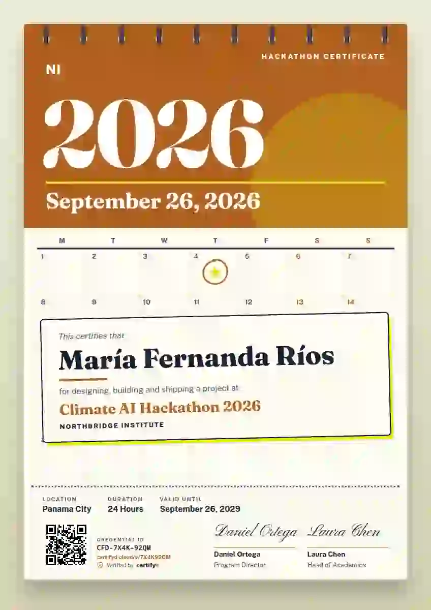 Plantilla de certificado Wall Calendar Tangerine de hackatón