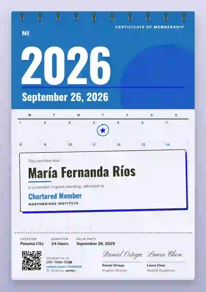 Wall Calendar Azure membership certificate template