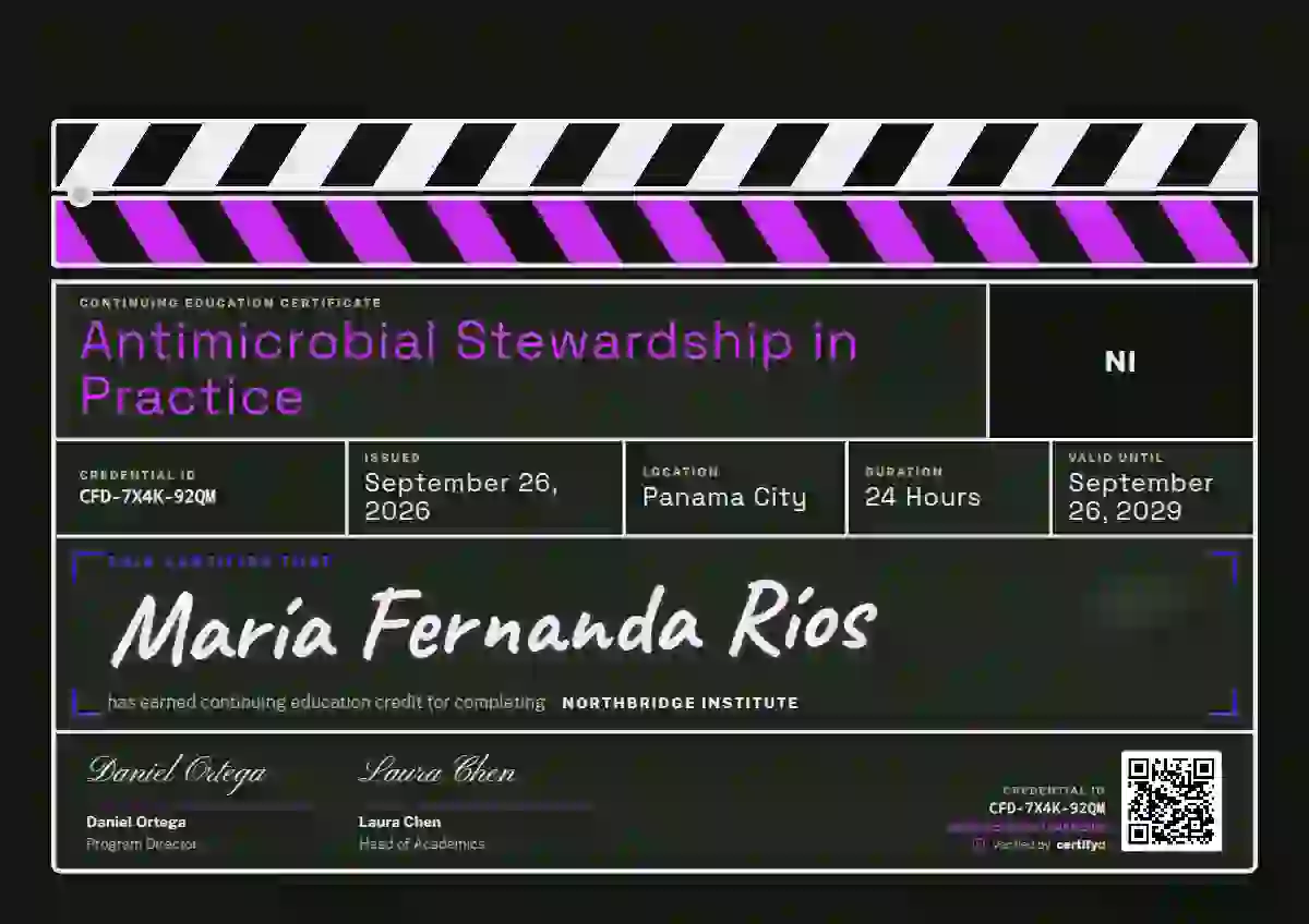 Plantilla de certificado Clapperboard Orchid de educación continua