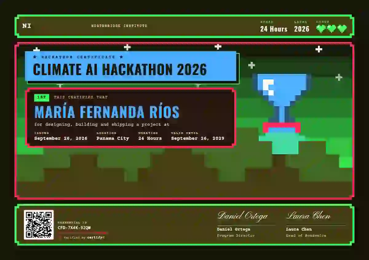 Plantilla de certificado Pixel Arcade Azure de hackatón