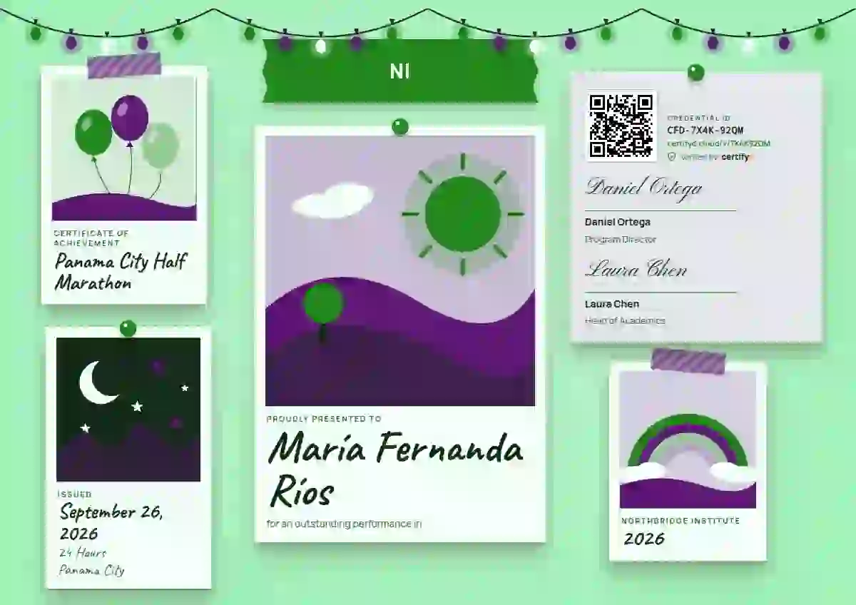 Plantilla de certificado Polaroid Wall Meadow de deportes