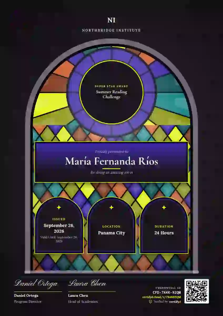 Stained Glass Vermilion school and kids certificate template