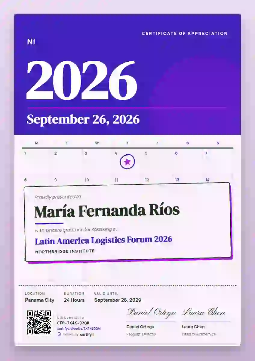 Wall Calendar Violet conference speaker certificate template