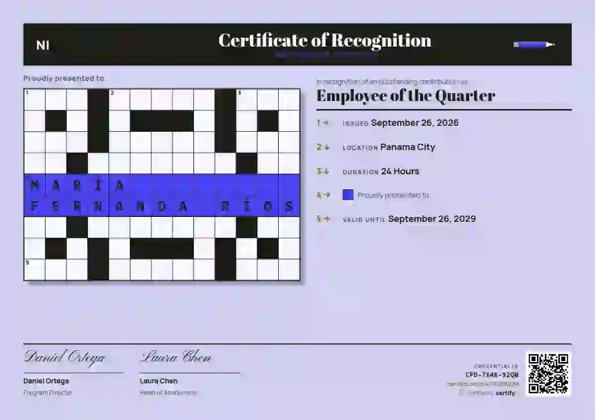 Crossword Marigold employee recognition certificate template