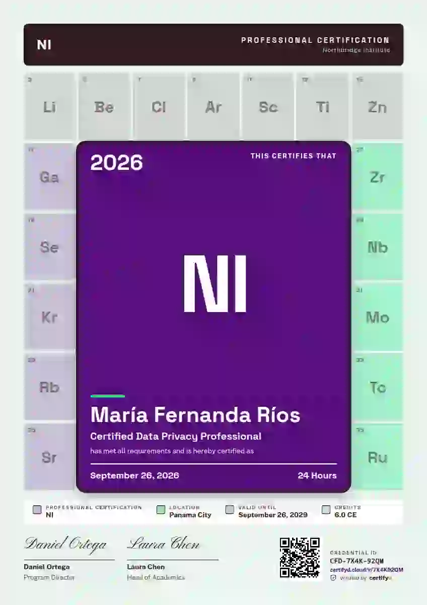 Periodic Tile Orchid professional certification certificate template
