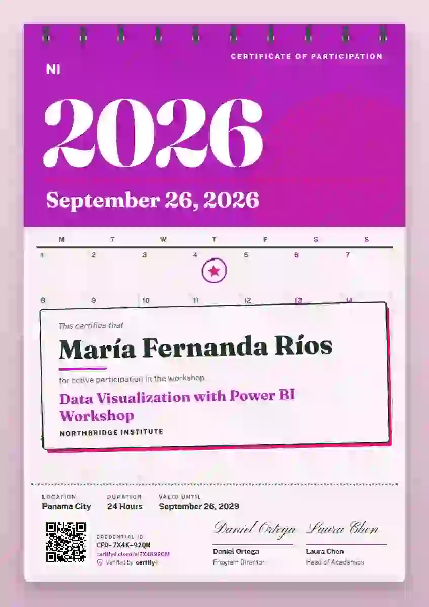 Wall Calendar Fuchsia webinar and workshop certificate template