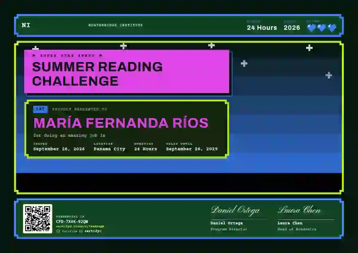 Pixel Arcade Fuchsia school and kids certificate template