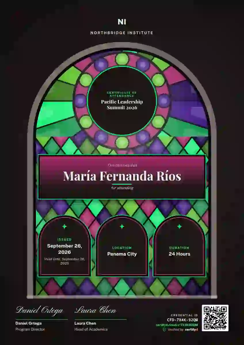 Stained Glass Fern event attendance certificate template