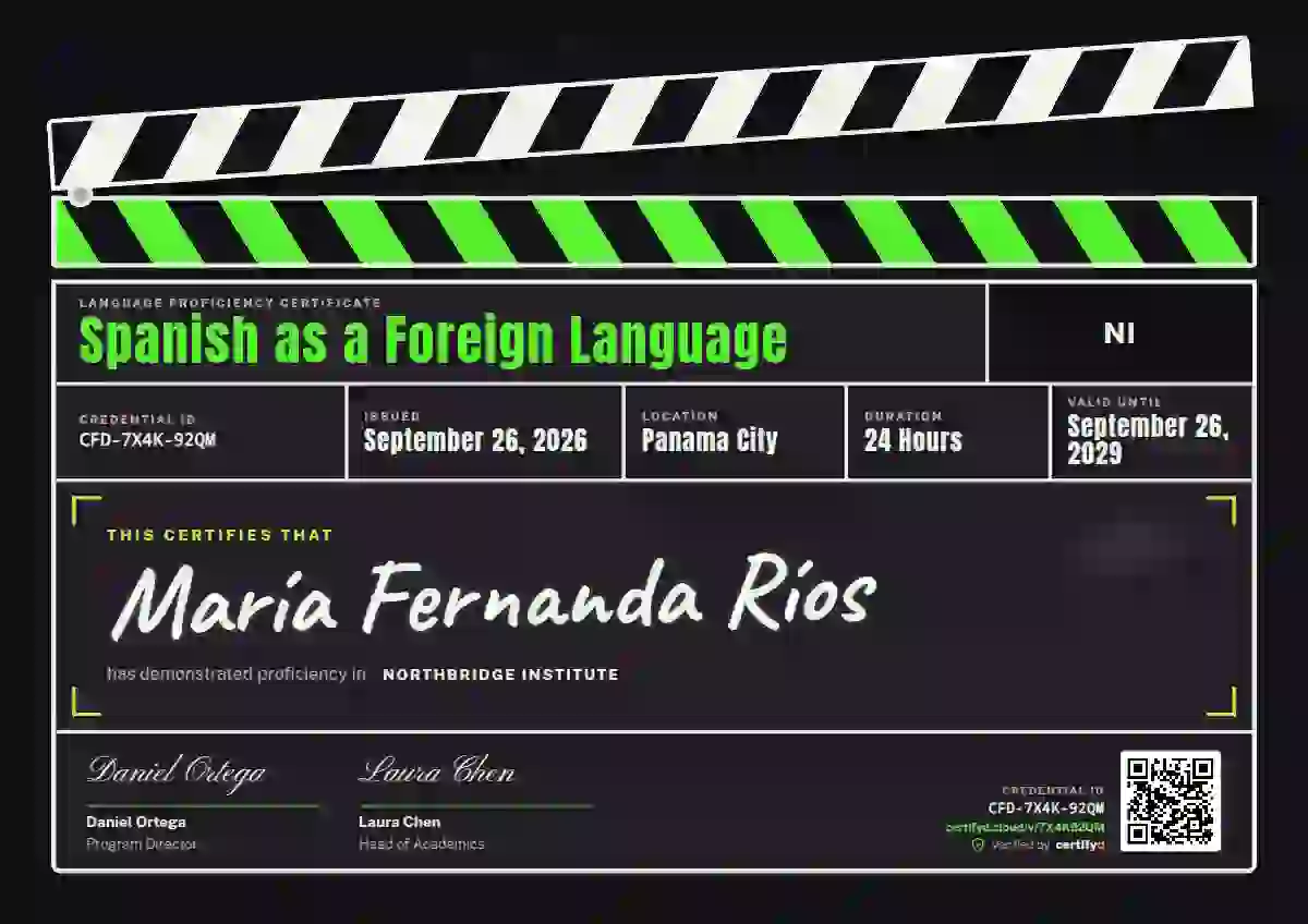 Clapperboard Soft Fern language proficiency certificate template