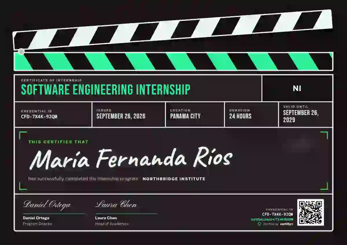 Clapperboard Jade internship certificate template