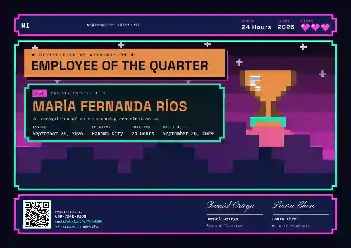 Pixel Arcade Tangerine employee recognition certificate template