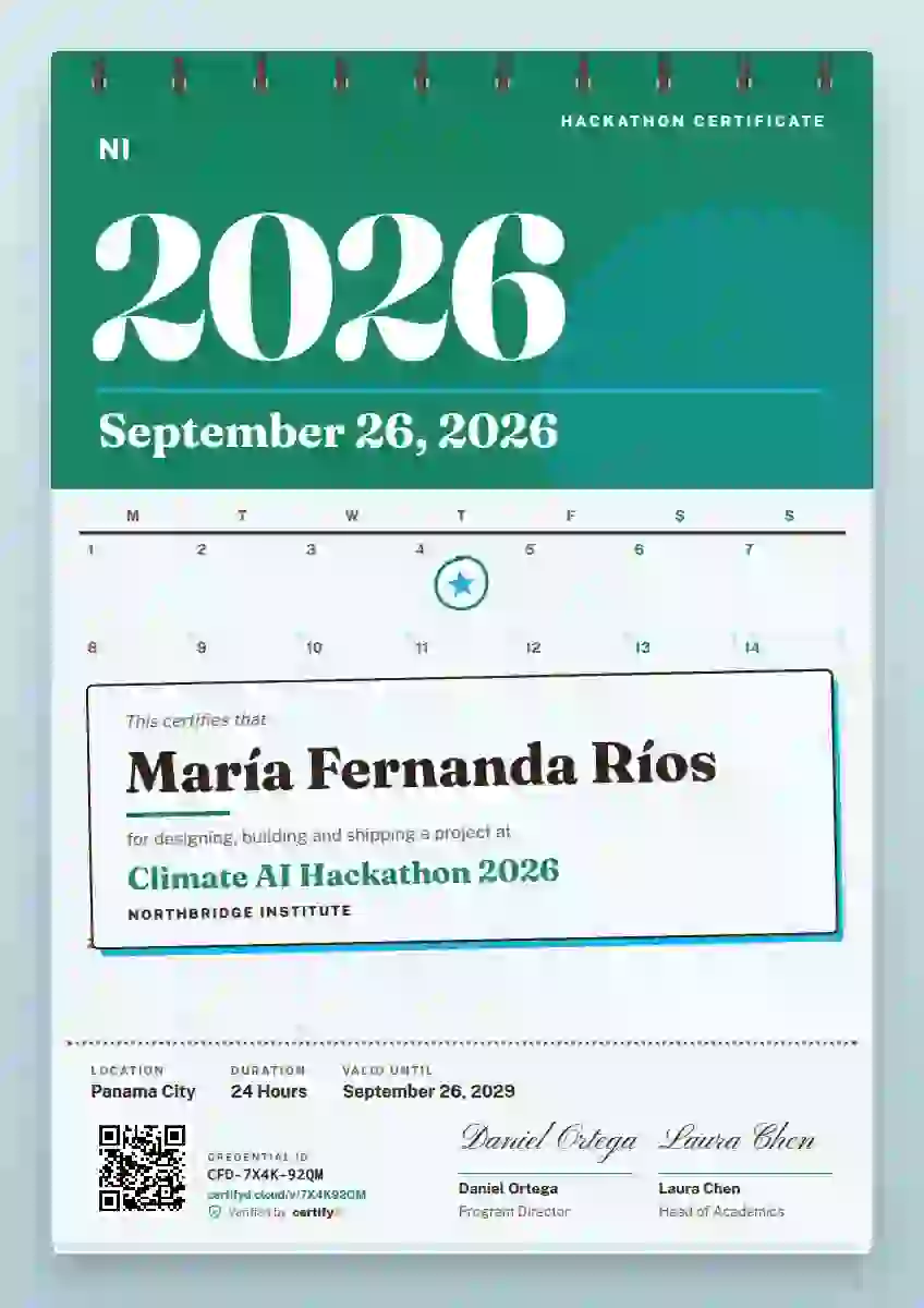 Plantilla de certificado Wall Calendar Seafoam de hackatón
