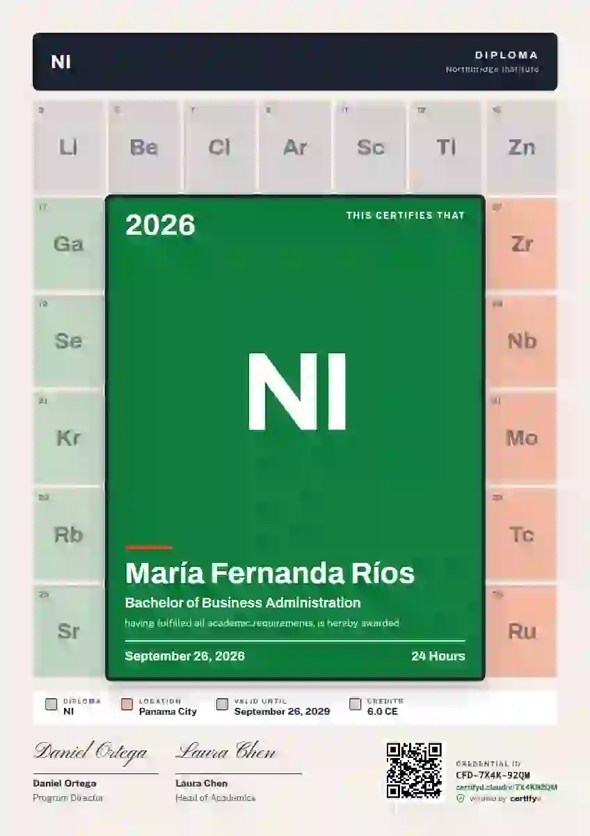 Plantilla de certificado Periodic Tile Jade Square Tile de diploma académico
