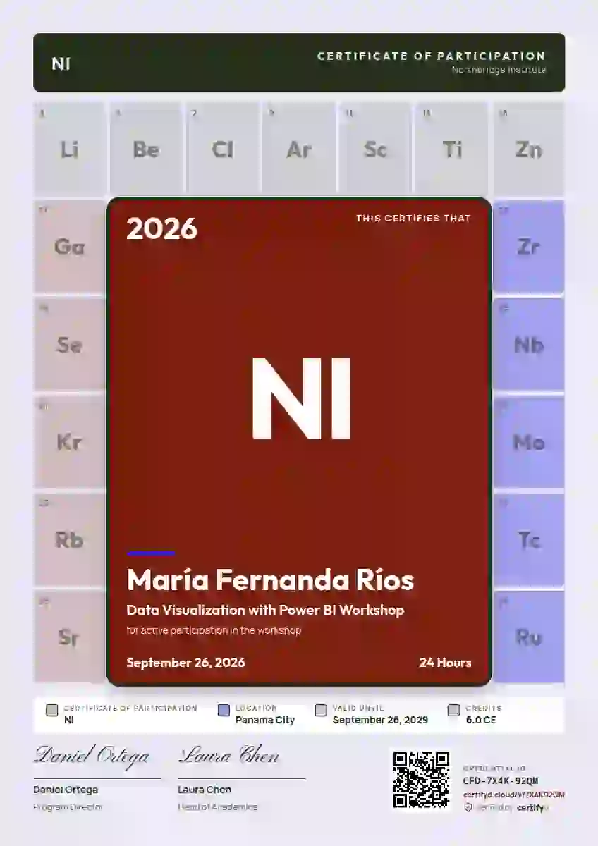 Plantilla de certificado Periodic Tile Vermilion No Footer Rule de webinar y taller