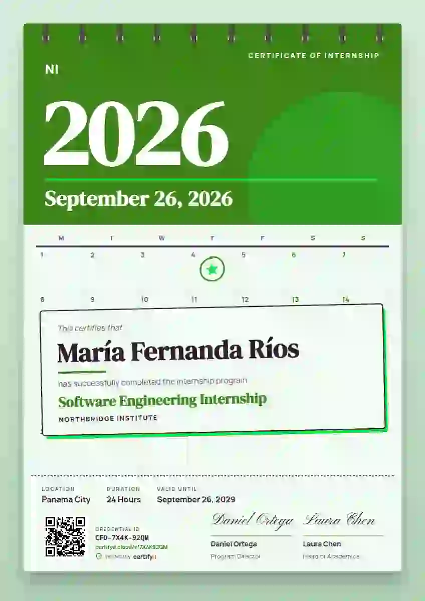 Wall Calendar Fern No Page Stack internship certificate template