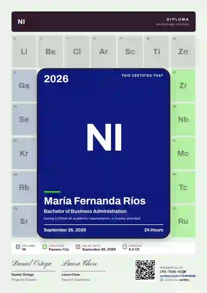 Periodic Tile Ultramarine Round Tile academic diploma certificate template