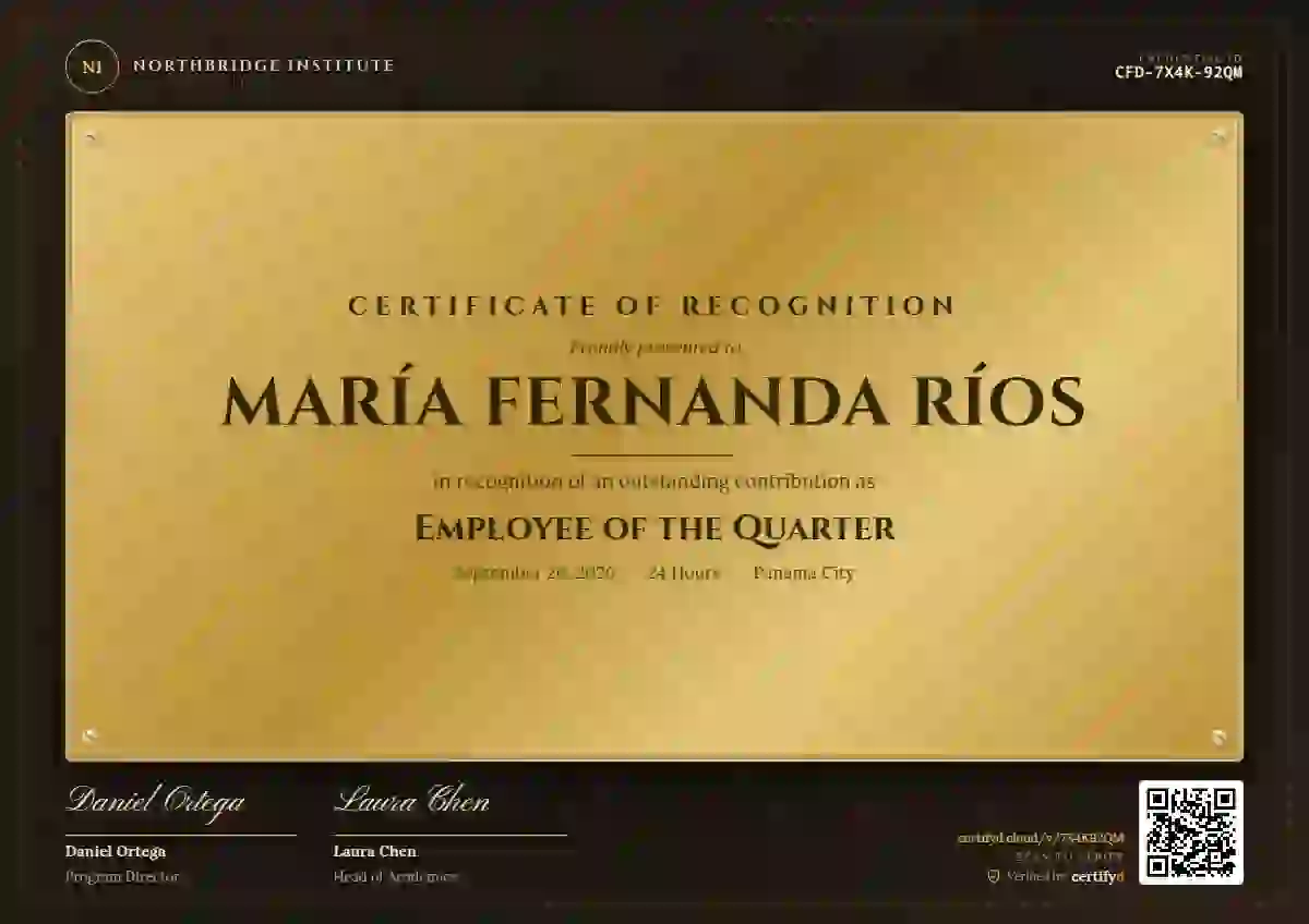 Plantilla de certificado Award Plaque de reconocimiento a colaboradores