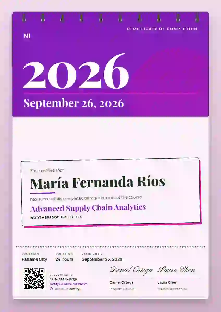 Wall Calendar Orchid No Month Grid course completion certificate template