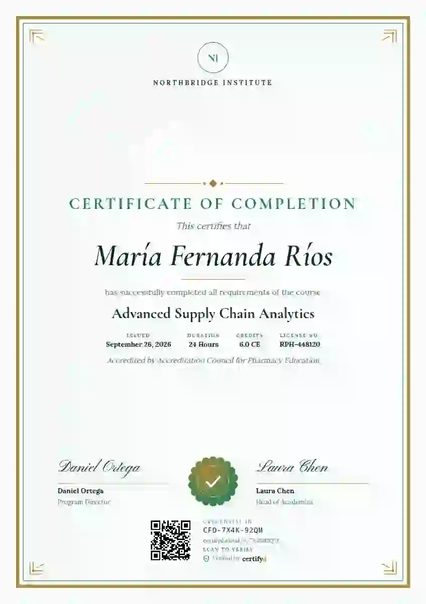 Plantilla de certificado Portrait Classic Emerald de finalización de curso