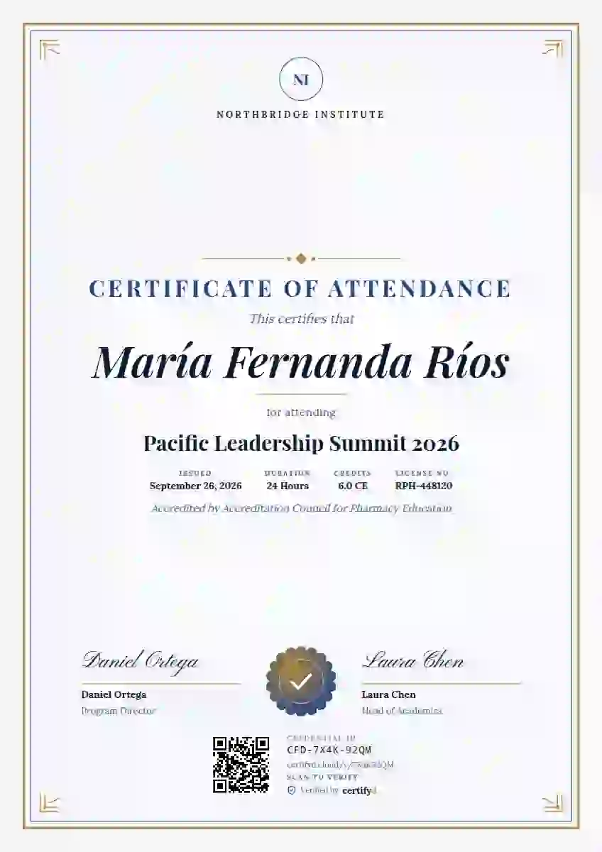 Portrait Classic Navy event attendance certificate template