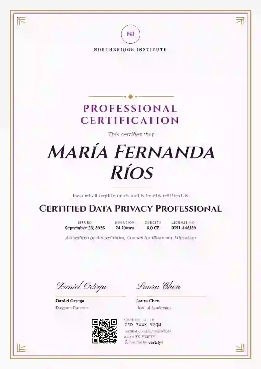 Portrait Classic Plum professional certification certificate template