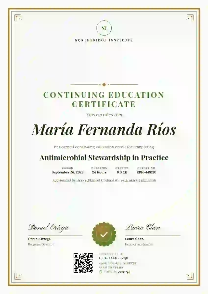 Plantilla de certificado Portrait Classic Olive de educación continua