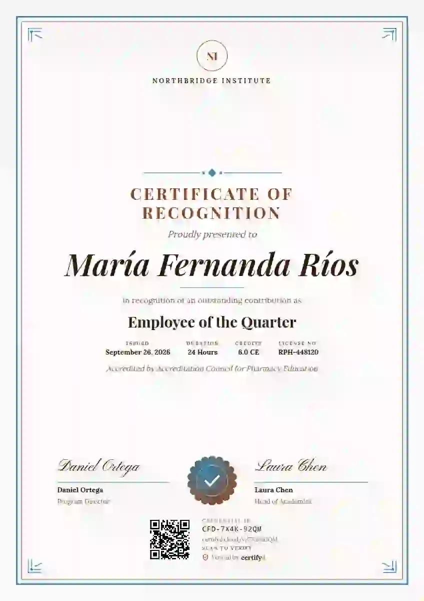 Portrait Classic Copper employee recognition certificate template