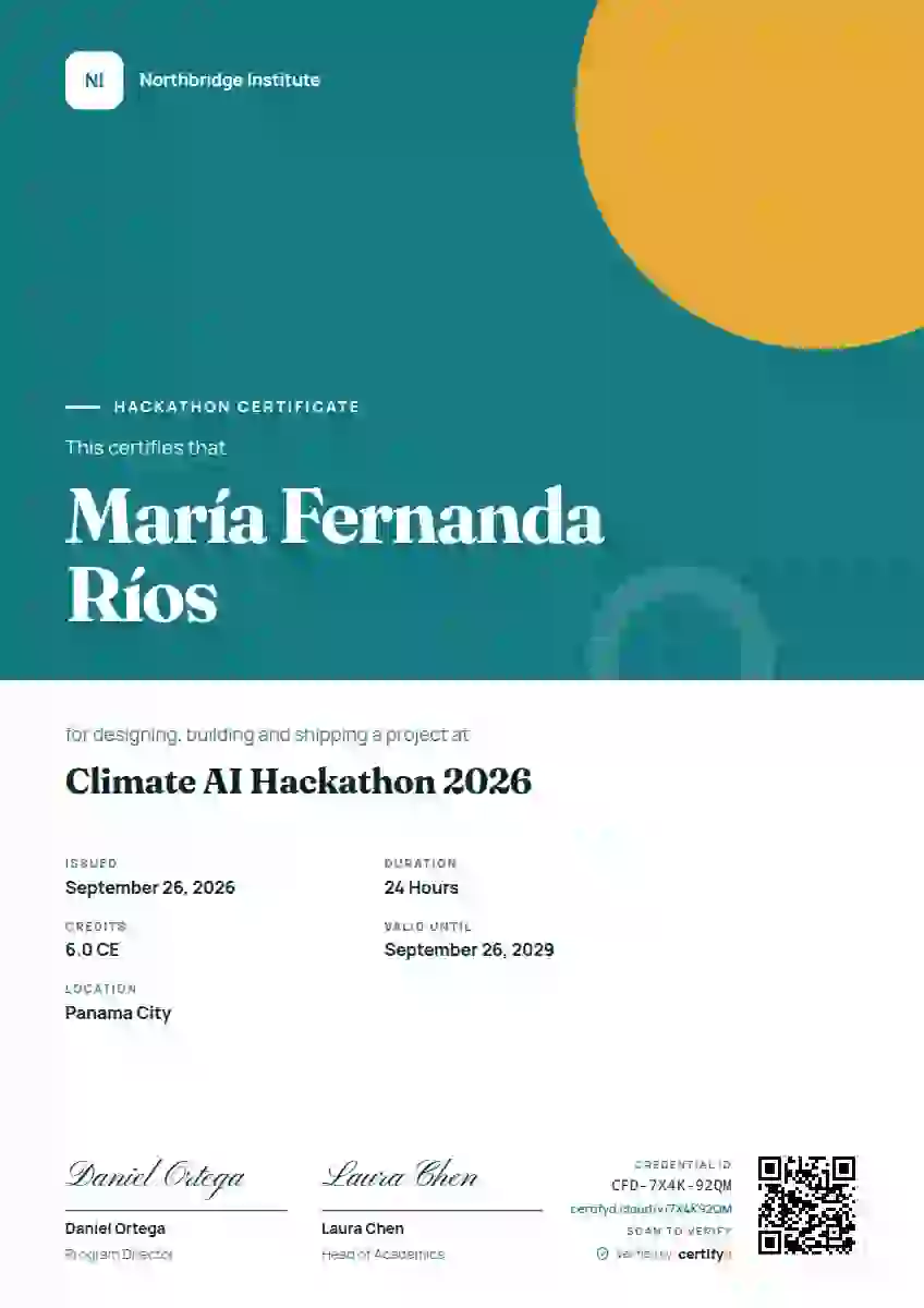 Portrait Modern Teal hackathon certificate template
