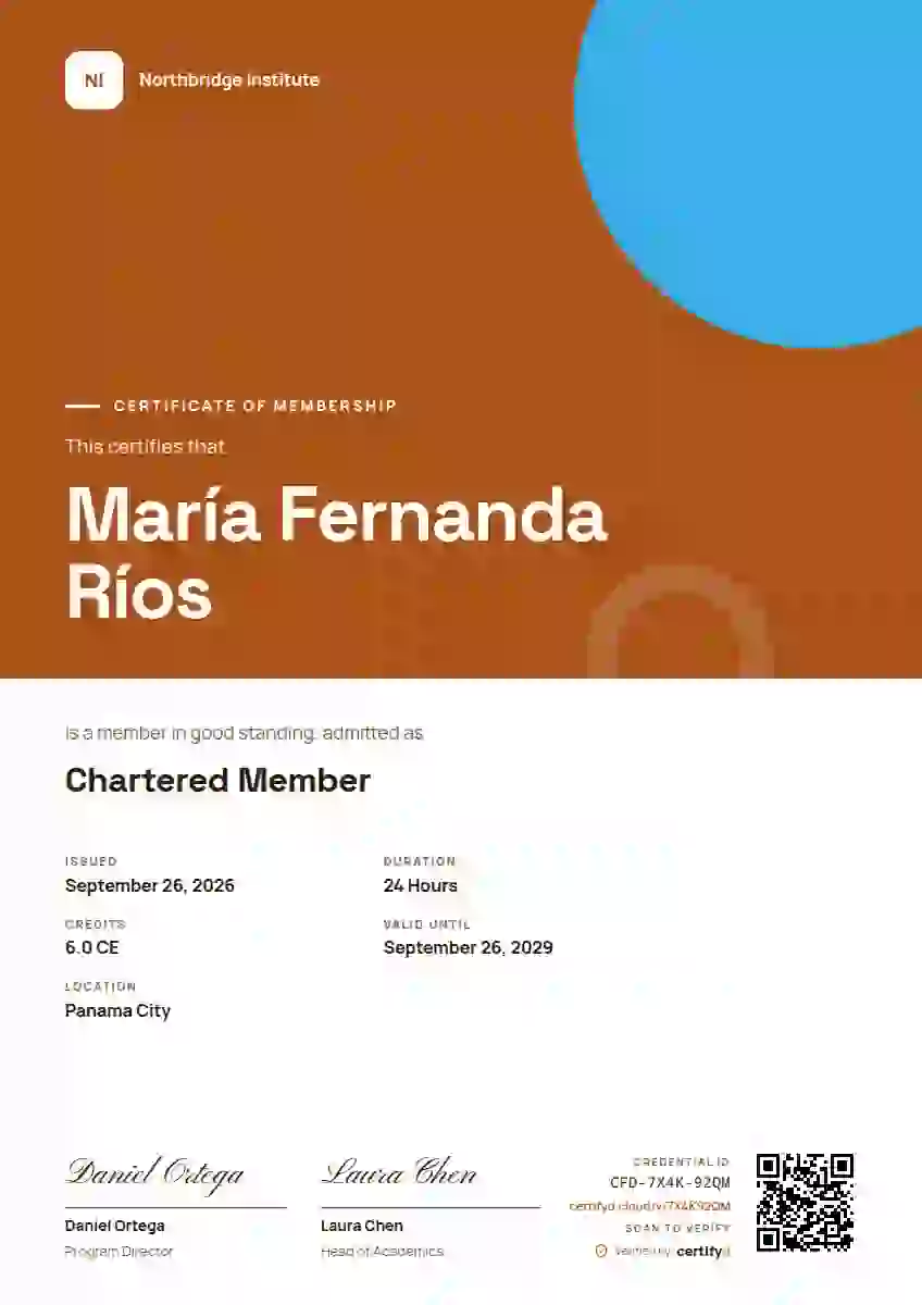 Portrait Modern Copper membership certificate template