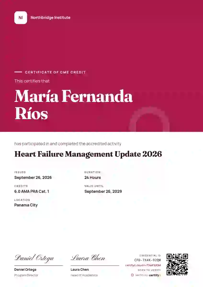 Portrait Modern Rose healthcare and cme certificate template