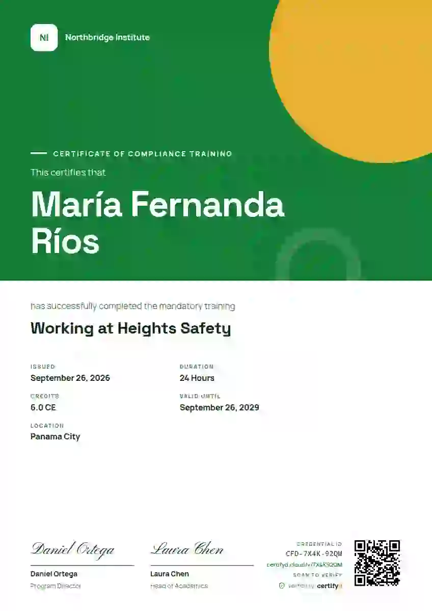Plantilla de certificado Portrait Modern Forest de cumplimiento y seguridad