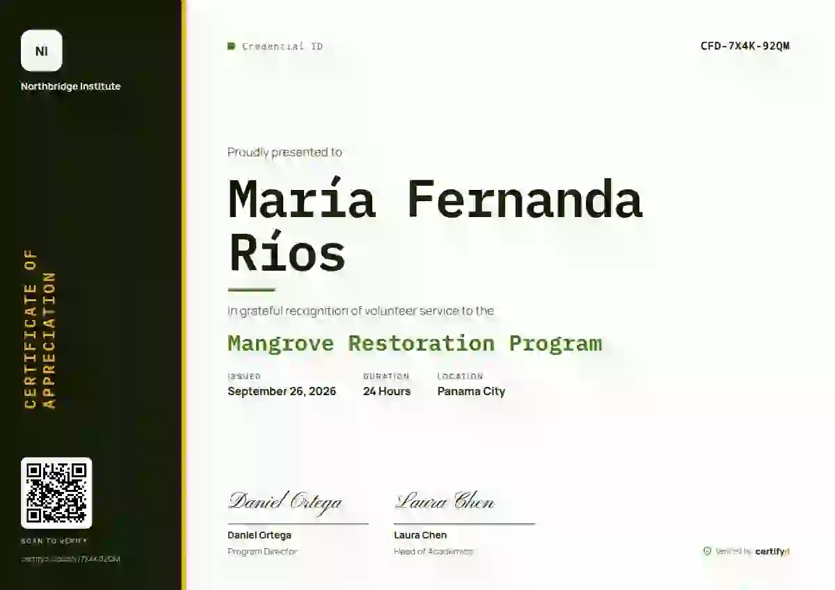 Vertical Sidebar Olive volunteer appreciation certificate template