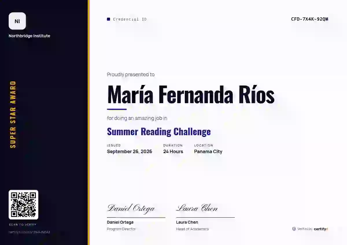 Vertical Sidebar Indigo school and kids certificate template