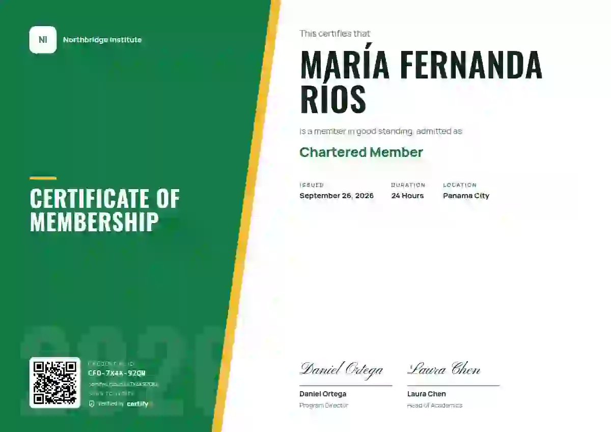 Split Panel Emerald membership certificate template