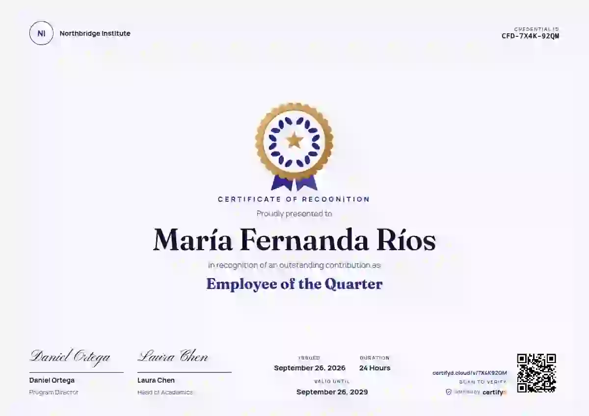 Medallion Indigo employee recognition certificate template