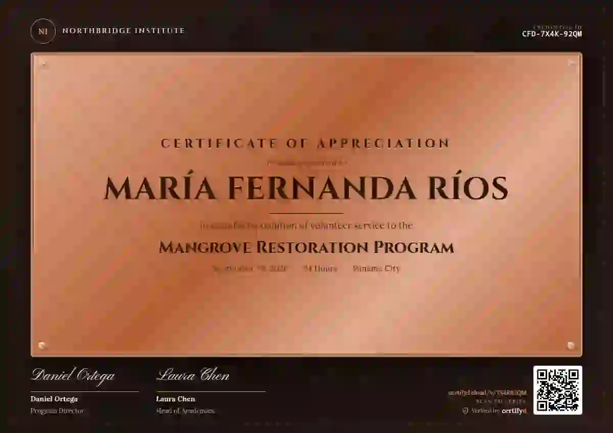 Plantilla de certificado Award Plaque Copper de reconocimiento a voluntarios